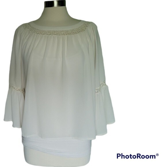 MONTEAU Cream Boho Blouse W Bell Sleeves - M - Picture 1 of 10